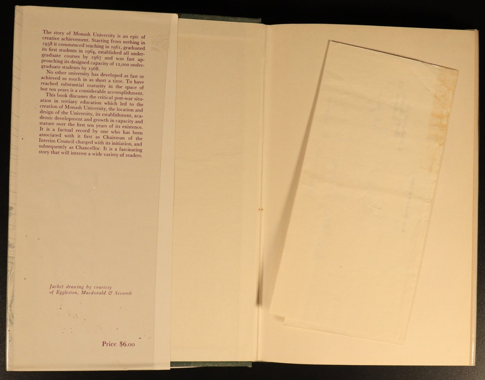 Monash University First Ten Years 1968 Australian History Book SIGNED LETTER