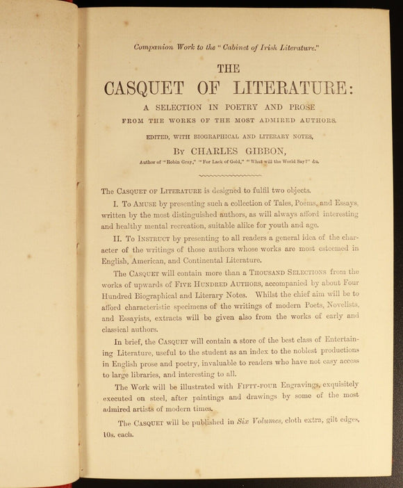 The Casquet Of Literature by Charles Gibbon 6vol c1877 Antique History Book Set