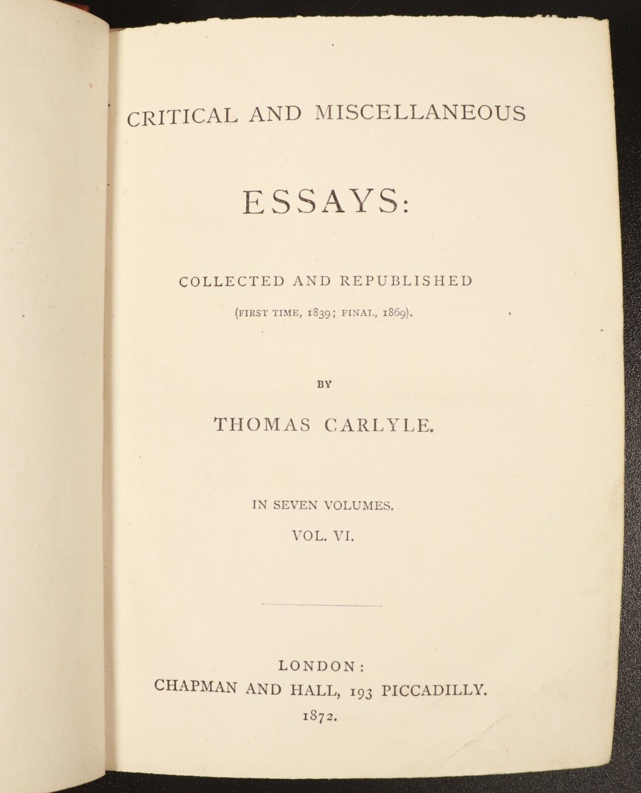 1872 6vol Critical & Miscellaneous Essays by Thomas Carlyle Antiquarian Books