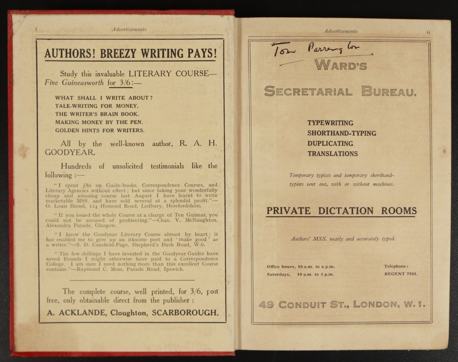 1927 The Writers & Artists Year Book Antique Publishers & Artists Reference Book