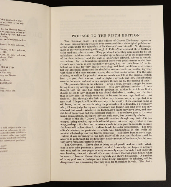 1976 10vol Grove's Dictionary Of Music & Musicians Music History Book Set