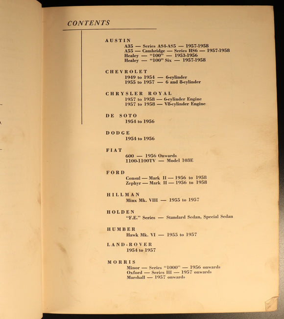 Autoserv Book II Service Manual 1958 Vintage Automotive Reference Book FE Holden