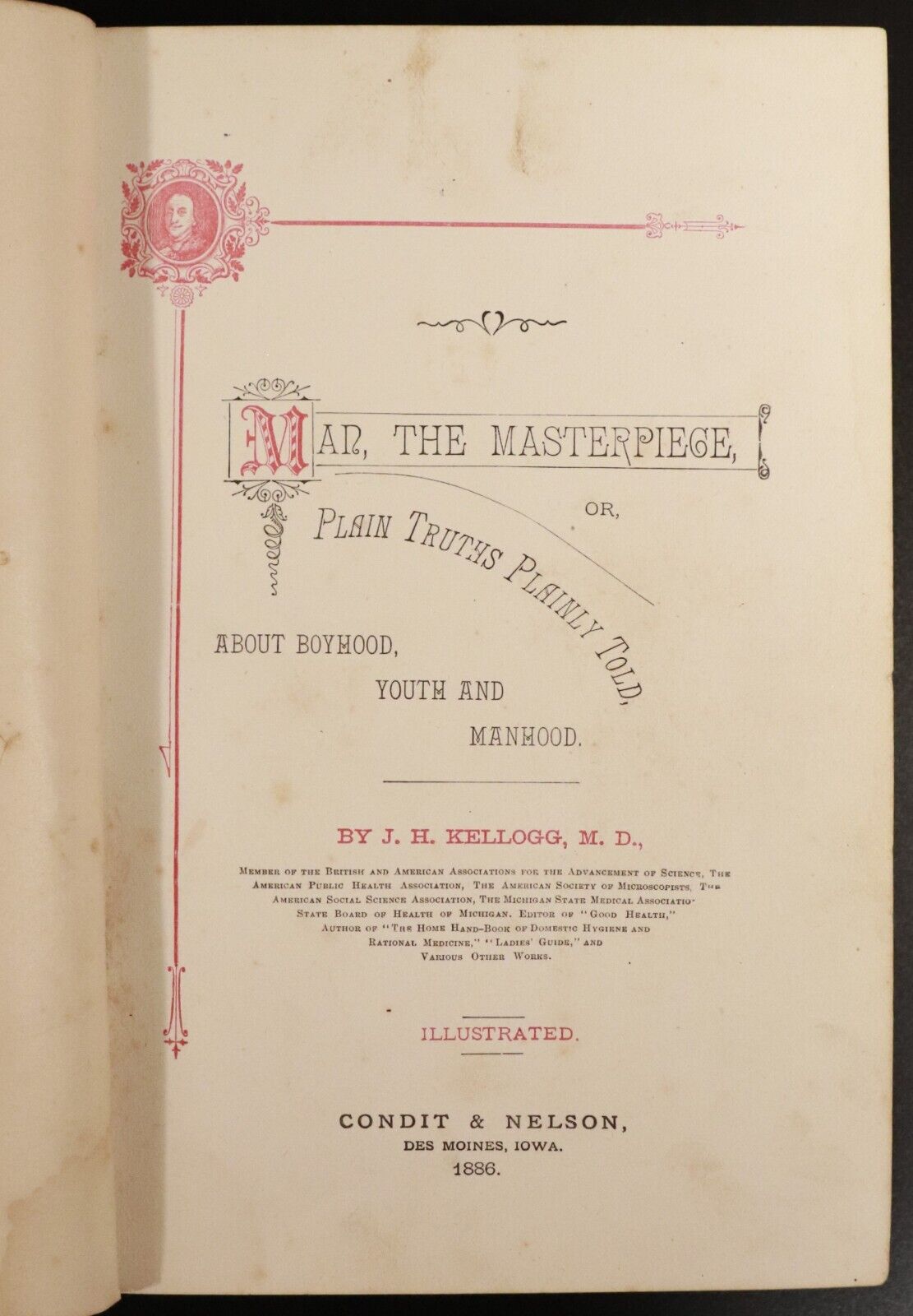 1886 Man The Masterpiece by J.H. Kellogg Illustrated Antiquarian Medical Book