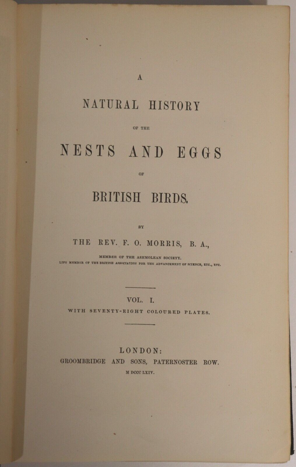 1864 3vol Nests & Eggs Of British Birds by F.O. Morris Antiquarian Book Set