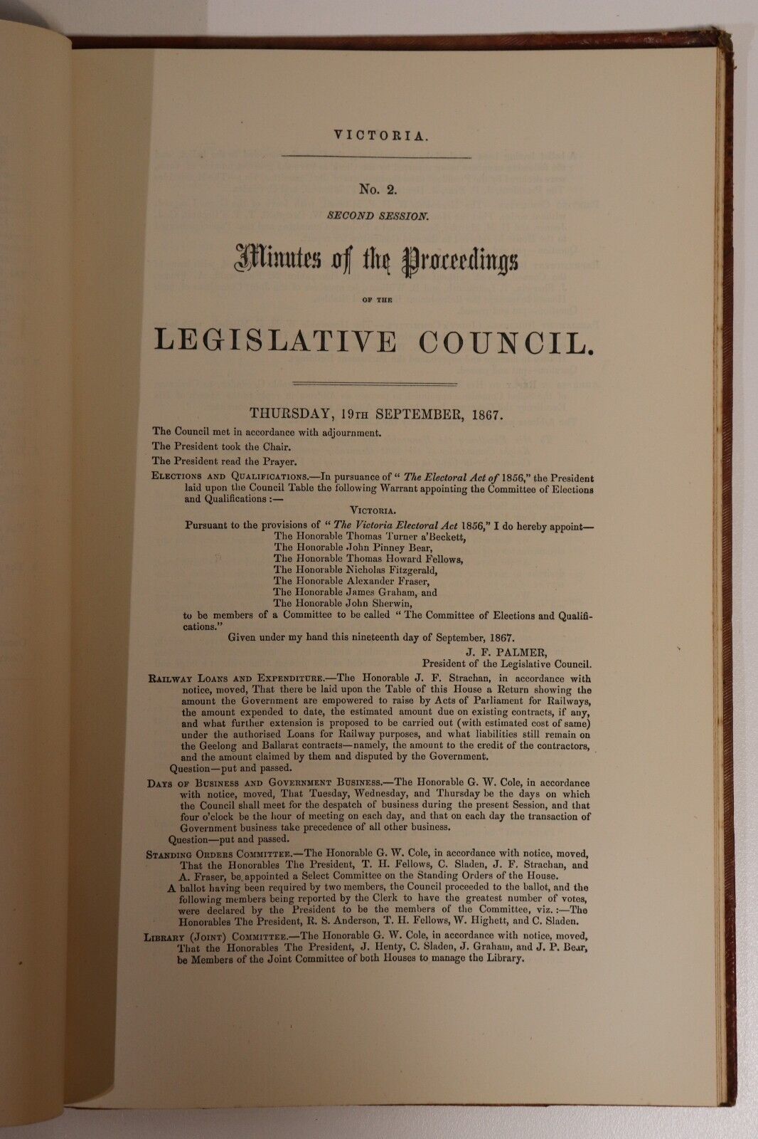 1867 Colony Of Victoria Votes & Proceedings Of Legislative Council Antique Book