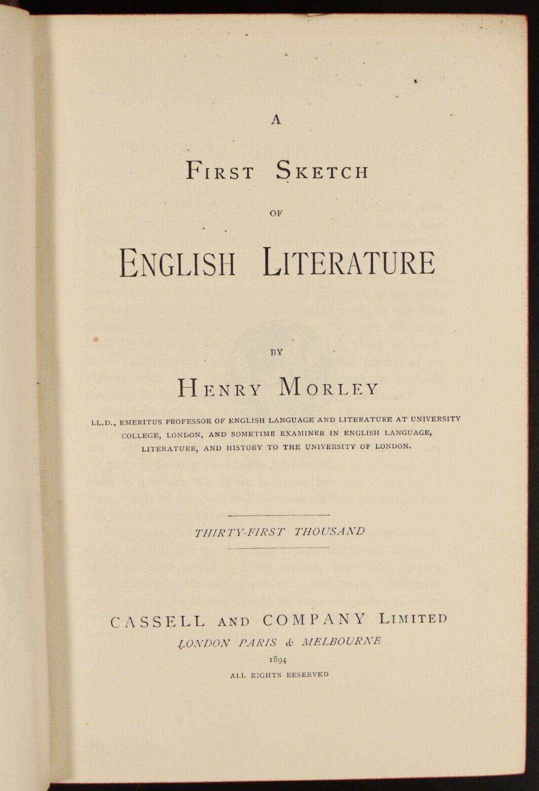 1894 A First Sketch Of English Literature by H Morley Antiquarian Reference Book - 0