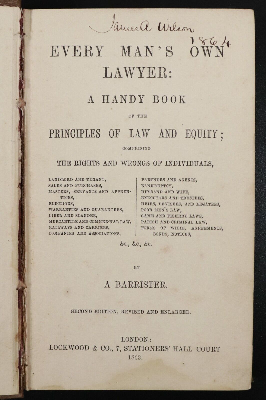 1863 Every Man's Own Lawyer by A. Barrister Antiquarian Legal Reference Book