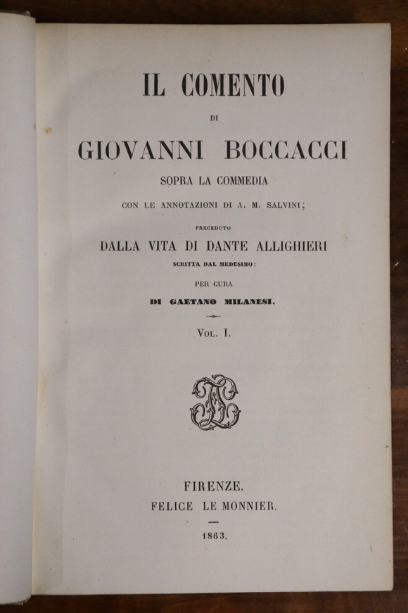 1863 2vol Il Comento Di Giovanni Boccacci Antiquarian Italian History Books