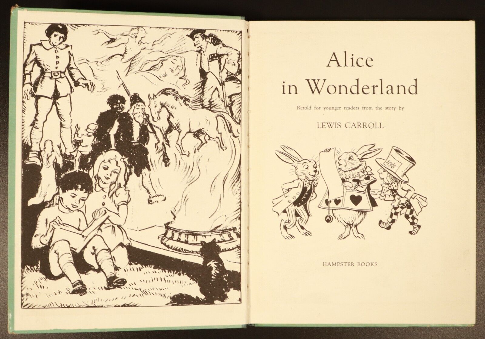 c1950's Alice In Wonderland by Lewis Carroll Antique Fiction Book Illustrated