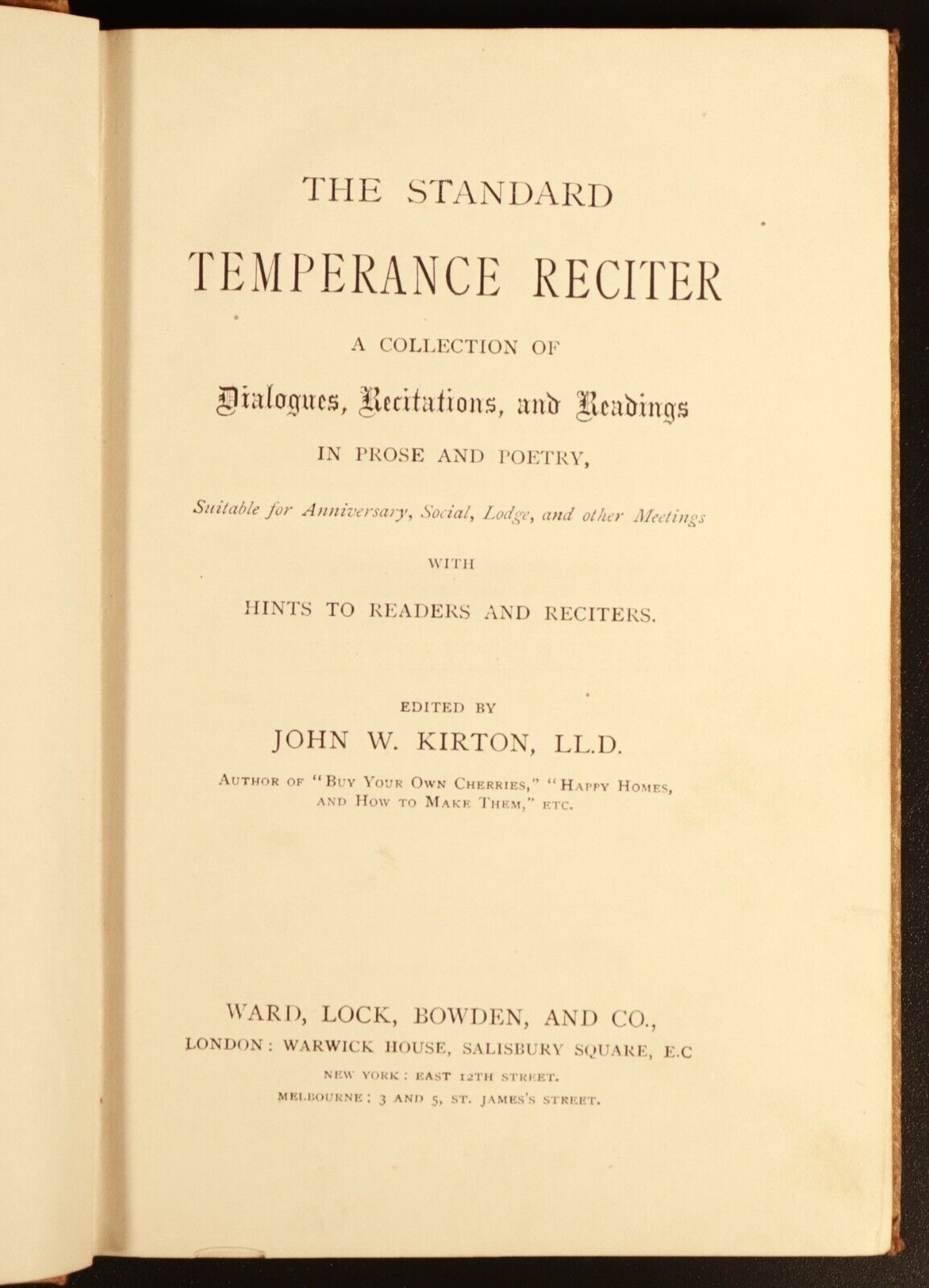 c1890 Kirton's Standard Temperance Reciter Antiquarian English Reference Book