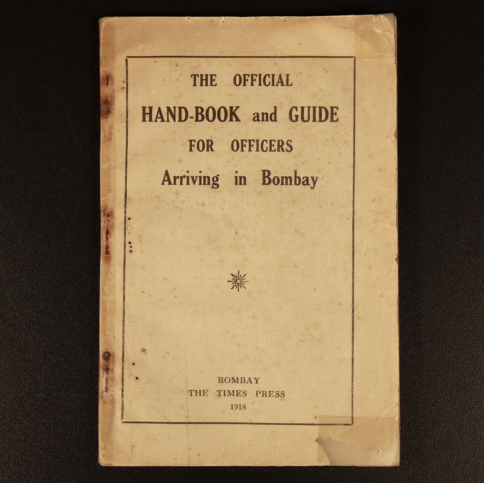 1918 Handbook For Officers Arriving In Bombay Antique British Military Book WW1