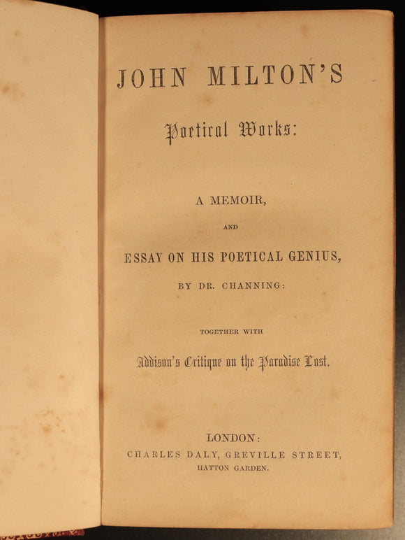 c1850 Poetical Works Of John Milton Paradise Lost Antique Poetry Book Leather