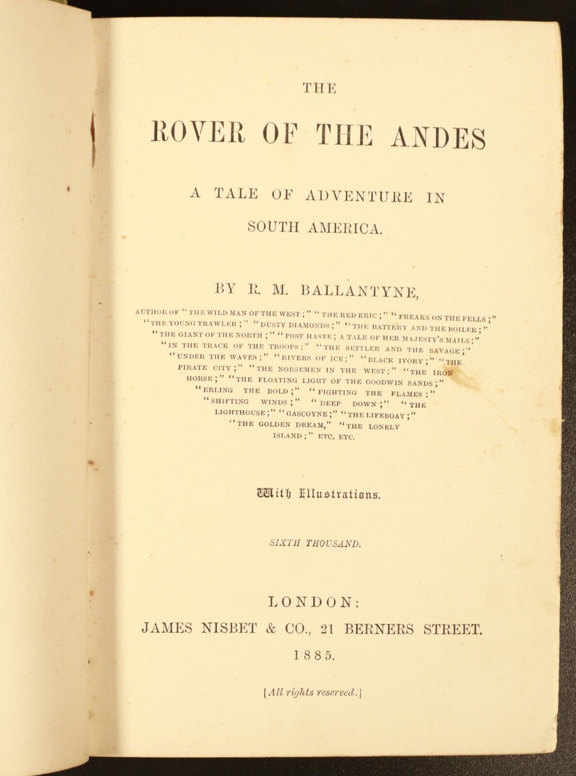 1885 The Rover Of The Andes by RM Ballantyne 1st Ed. Antique Exploration Book