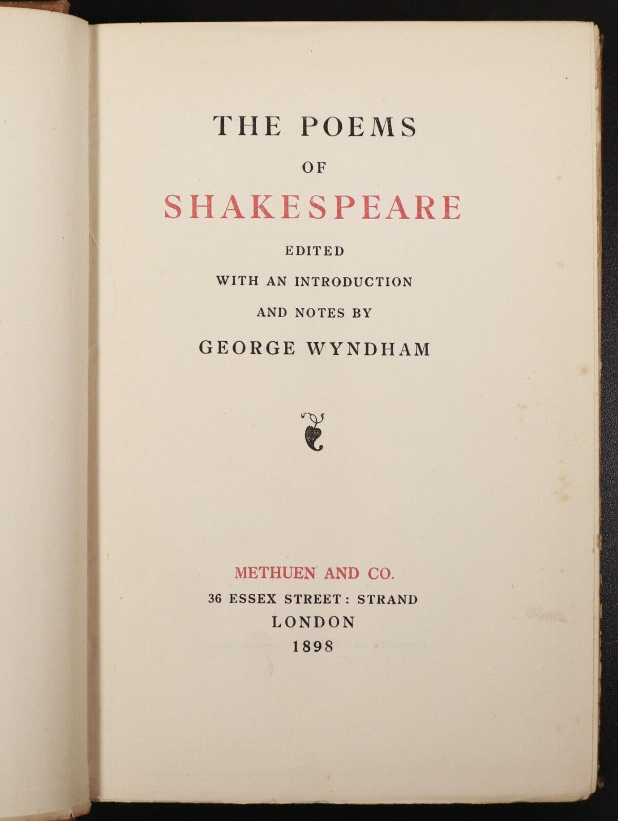 1898 The Poems Of Shakespeare Edited by George Wyndham Antique Poetry Book - 0