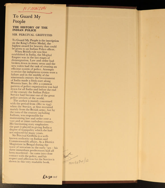 To Guard My People History Of Indian Police by P. Griffiths 1971 History Book