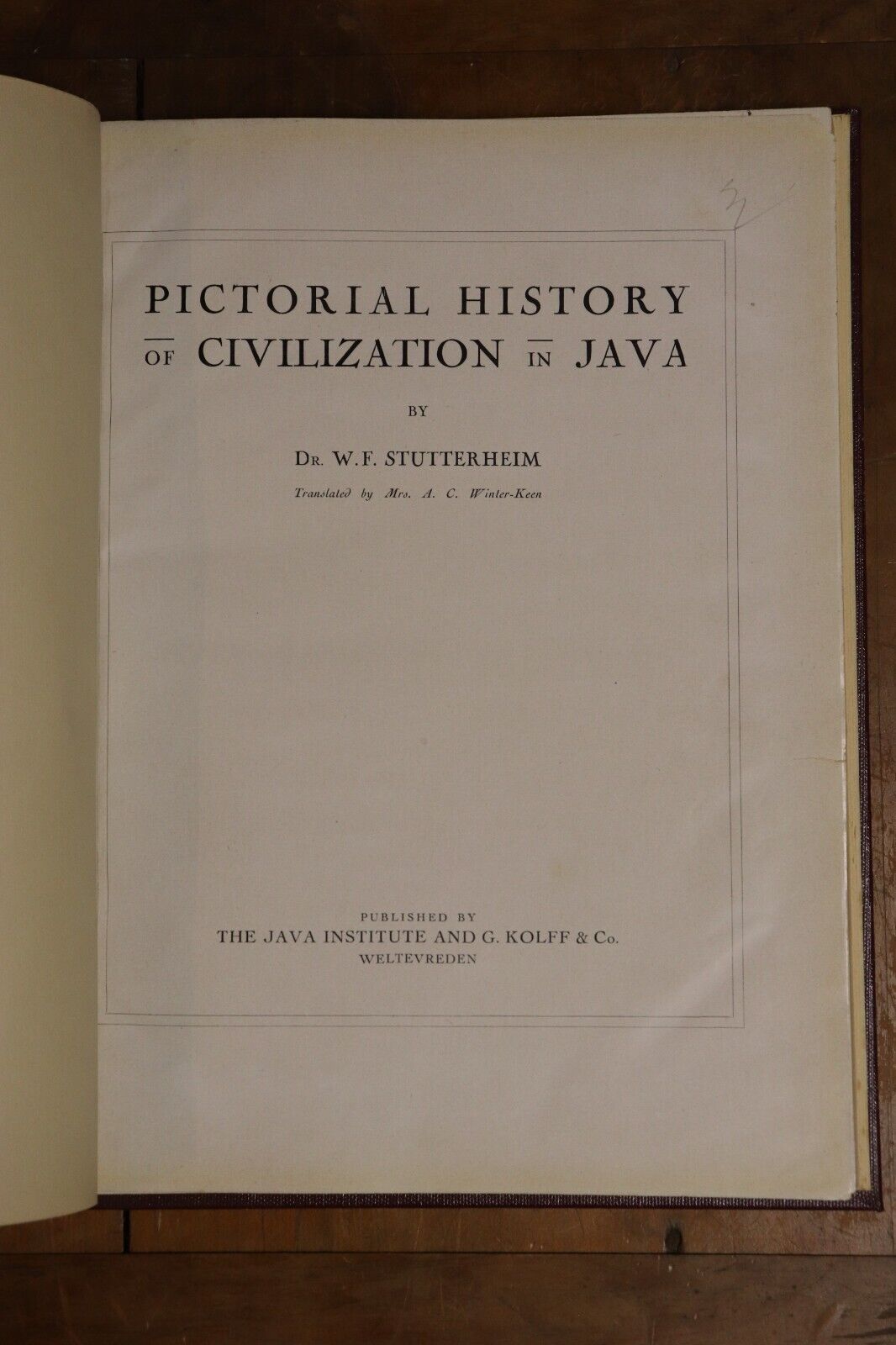 1926 History Of Civilisation In Java Stutterheim Antique Indonesian History Book - 0