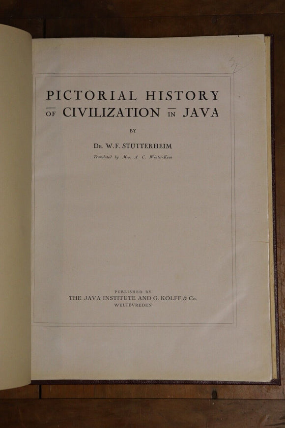 1926 History Of Civilisation In Java Stutterheim Antique Indonesian History Book