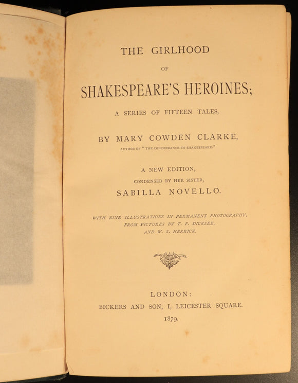 1879 The Girlhood Of Shakespeare's Heroines Mary Cowden Clarke Antique Book