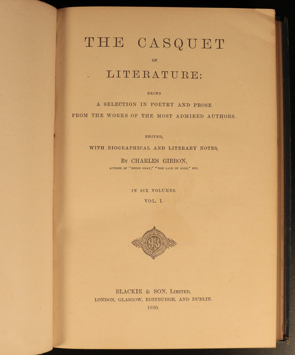 1890 The Casquet Of Literature by Charles Gibbon 6vol Antique History Book Set