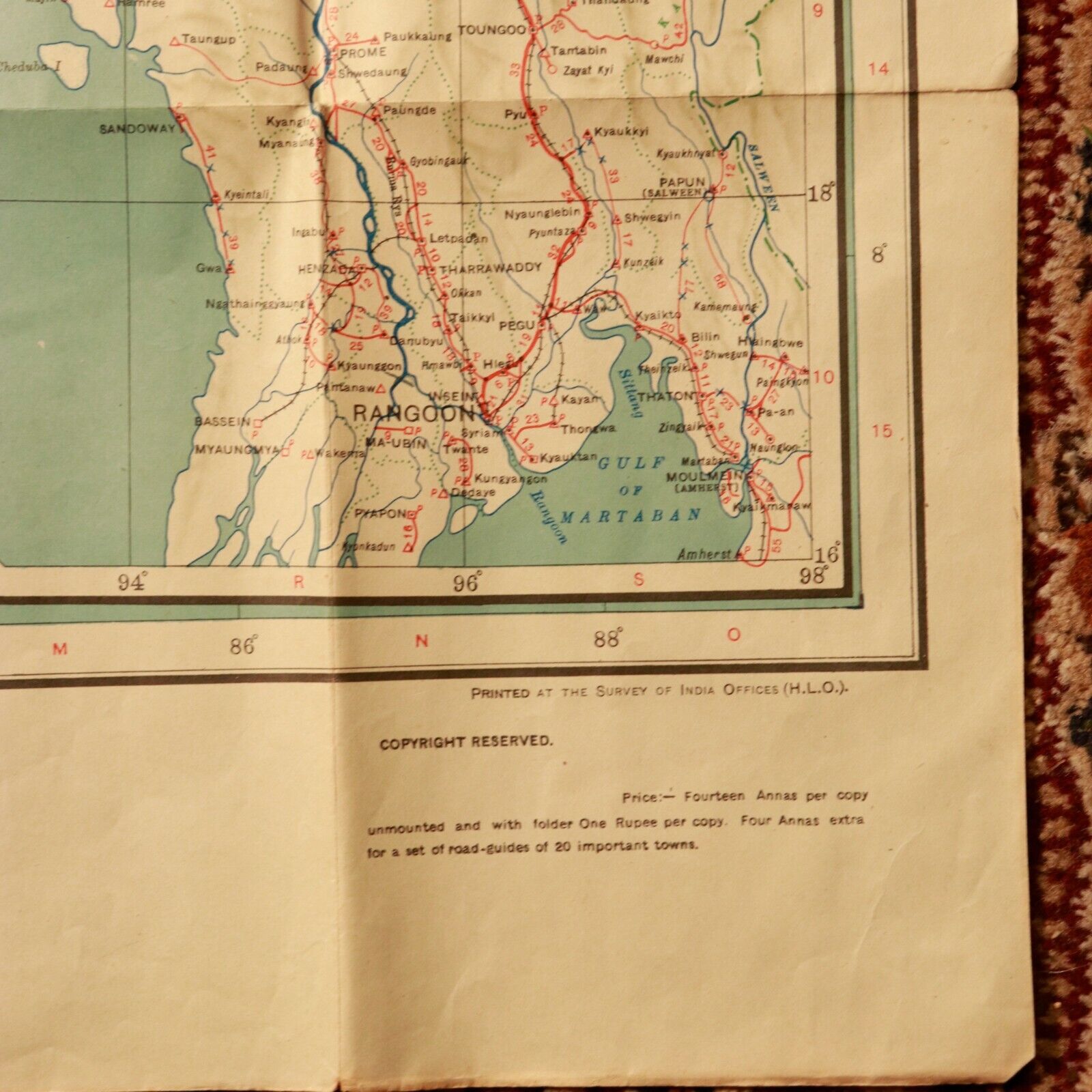 1945 Road Map Of India Antique Map Travel Book Survey Of India 112cm x 79cm