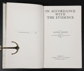 1915 In Accordance With The Evidence by Oliver Onions Antique Fiction Book - 0