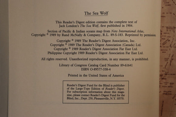 1989 The Sea Wolf by Jack London Classic Literature Book Readers Digest