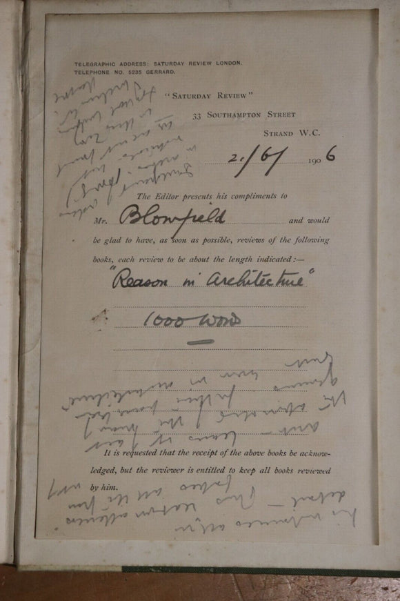1906 Reason In Architecture Lectures by TG Jackson Antique Architecture Book
