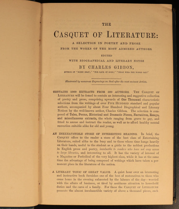 1890 The Casquet Of Literature by Charles Gibbon 6vol Antique History Book Set