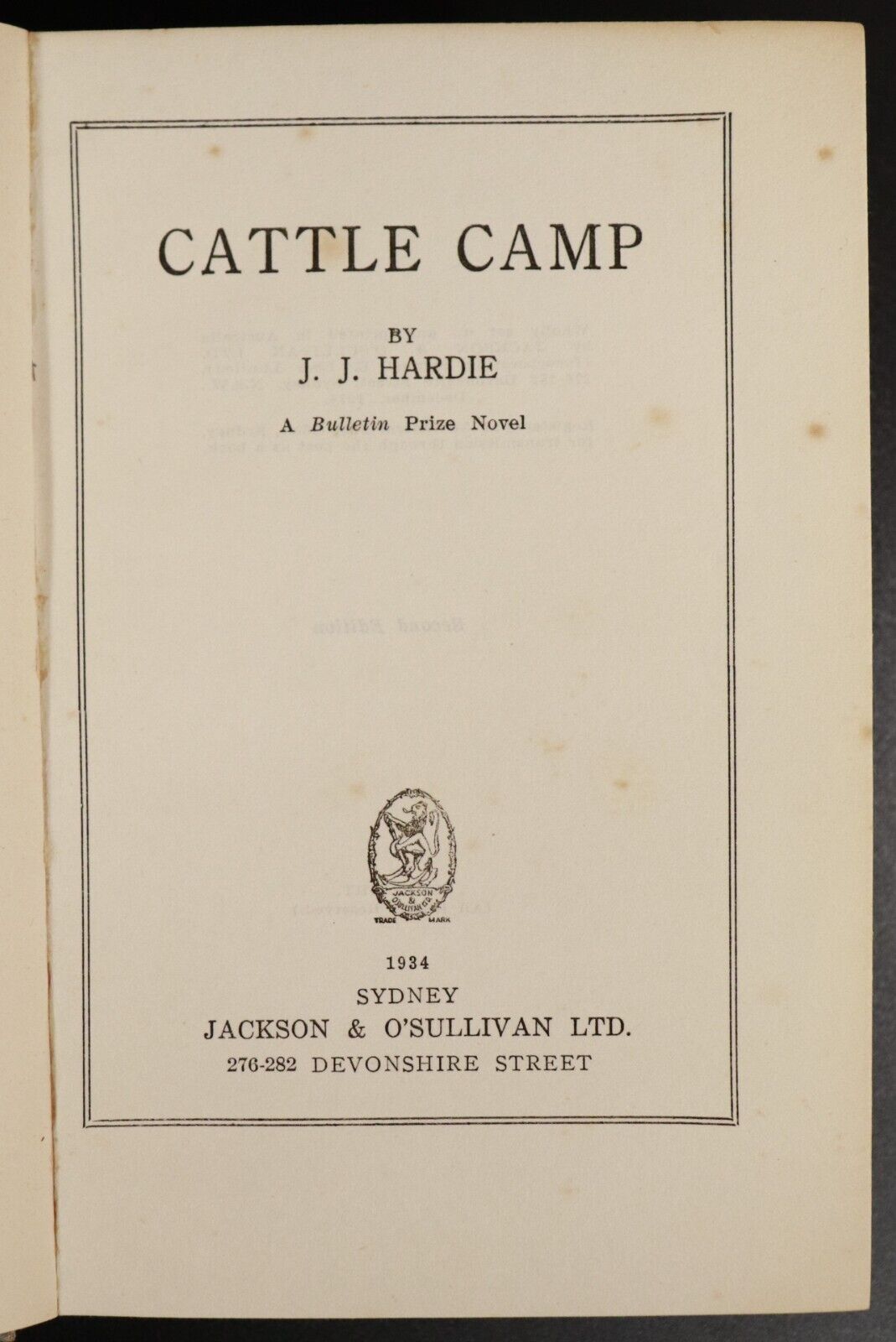 1934 Cattle Camp by J.J. Hardie Antique Australian Fiction Book Scarce