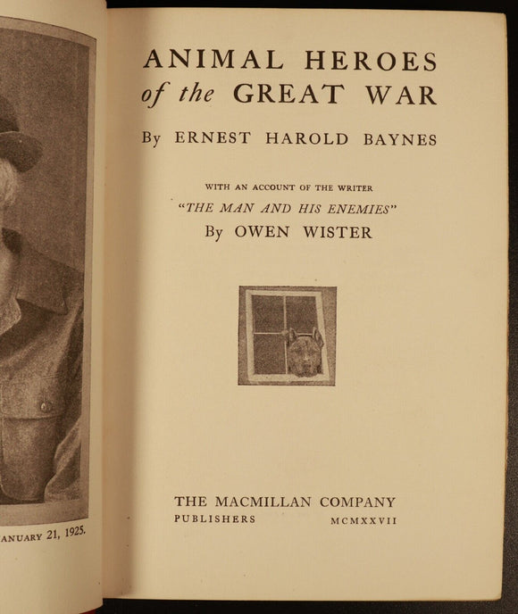 1927 Animal Heroes Of The Great War WW1 Military History Book by E.H. Baynes