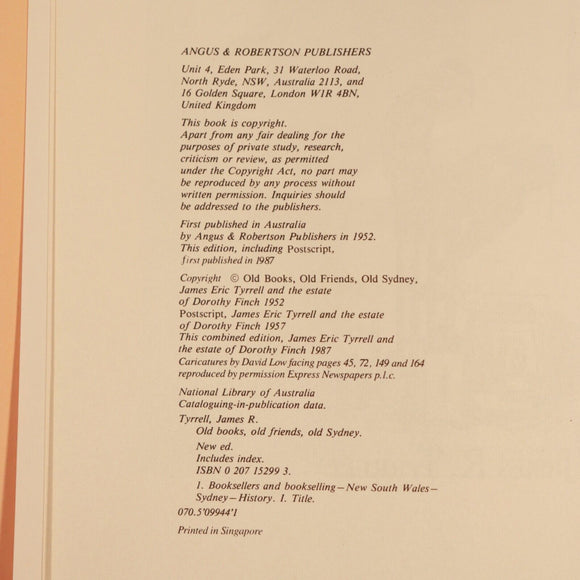 1987 Old Books, Old Friends, Old Sydney by JR Tyrrell Australian History Book