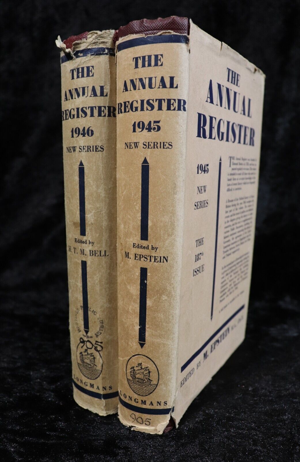 c1945 2vol The Annual Register For Years 1945 & 1946 British World History Books