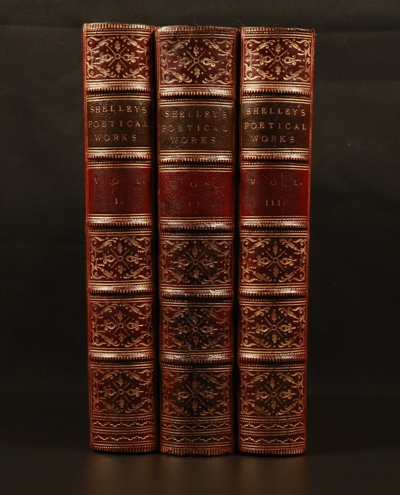 1866 3vol Poetical Works Of Percy Bysshe Shelley Antique Poetry Book Set Fine - 0