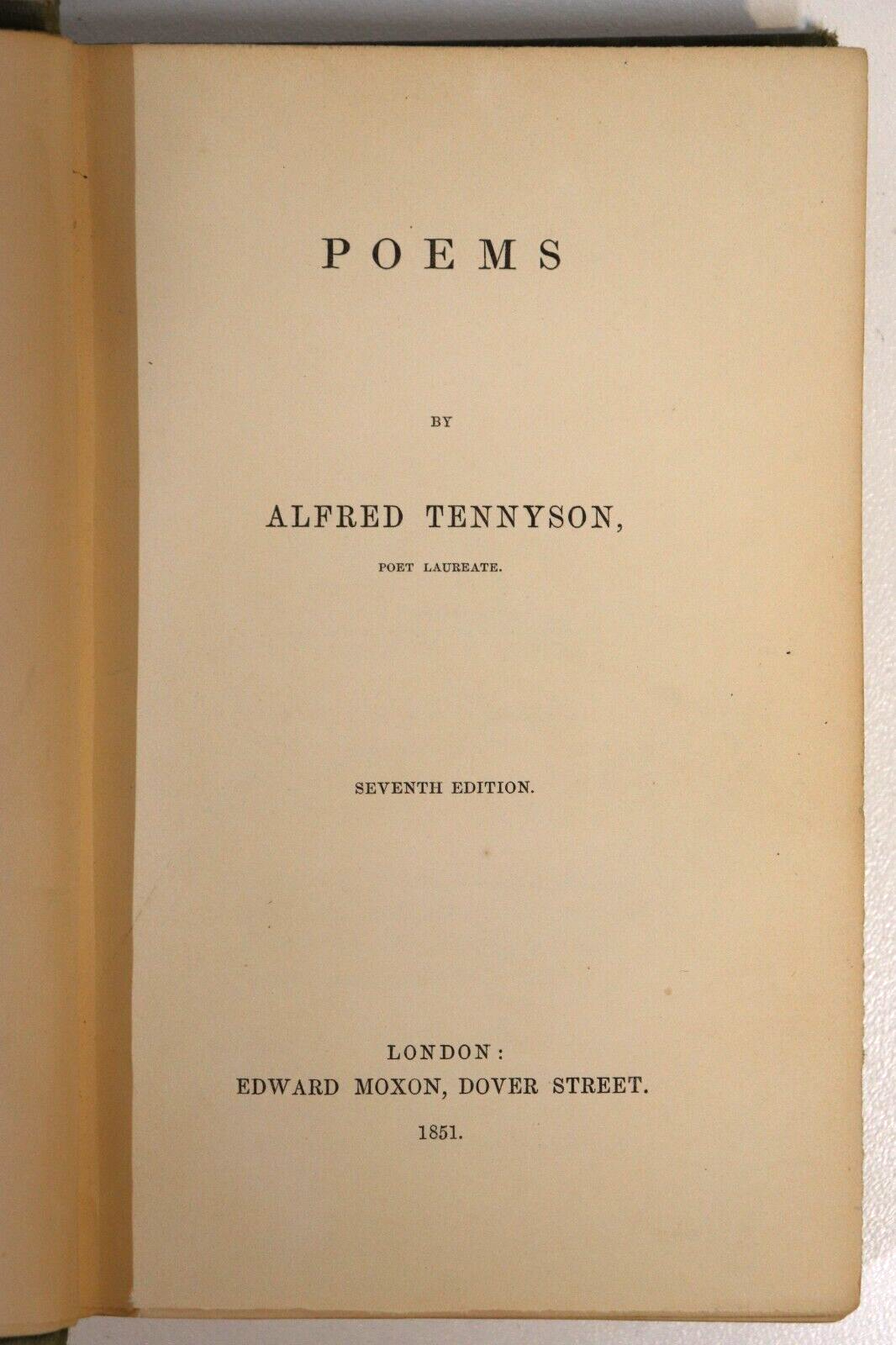 1851 Poems by Alfred Tennyson Antique British Poetry Book Edward Moxon 7th Ed - 0