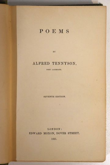 1851 Poems by Alfred Tennyson Antique British Poetry Book Edward Moxon 7th Ed - 0