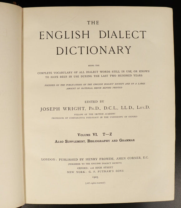 1898 6vol The English Dialect Dictionary British Antiquarian Reference Book Set