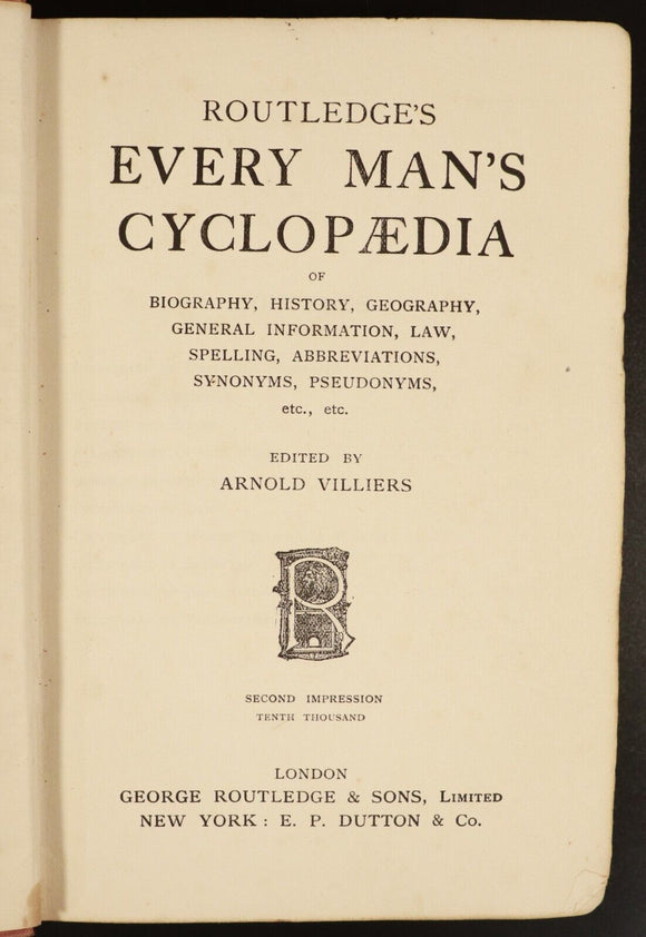 c1910 Routledge's Every Man's Cyclopaedia Antique British Reference Book