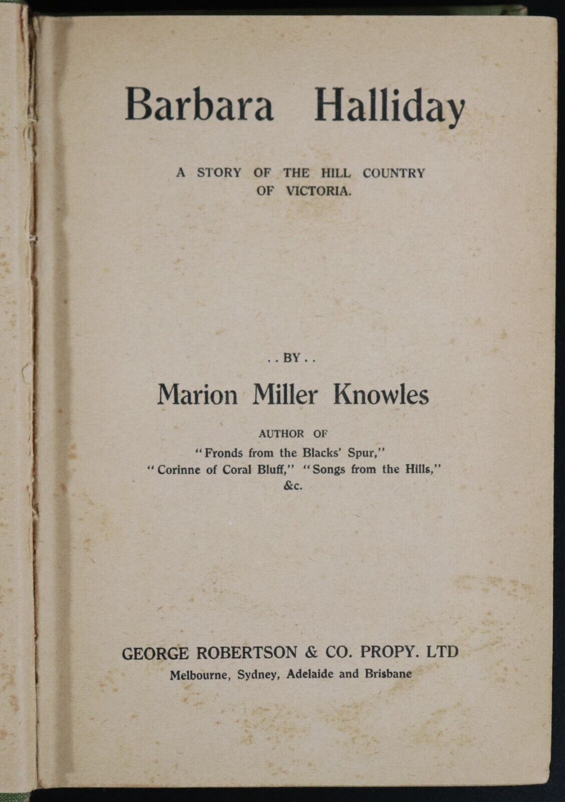 c1896 Barbara Halliday by Marion M. Knowles Antique Australian Fiction Book - 0