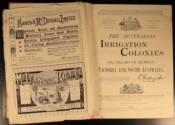 1887 The Australian Irrigation Colonies Antiquarian Australian History Book