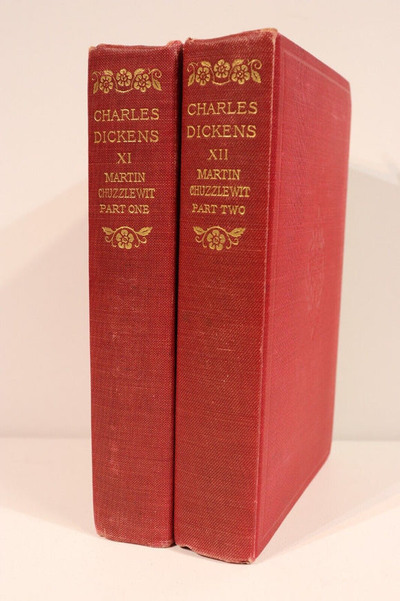 1911 2vol Martin Chuzzlewit by Charles Dickens Antique British Fiction Book Set