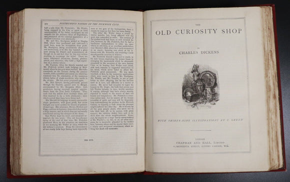 c1880 Pickwick Club & Old Curiosity Shop by Charles Dickens Antique Fiction Book