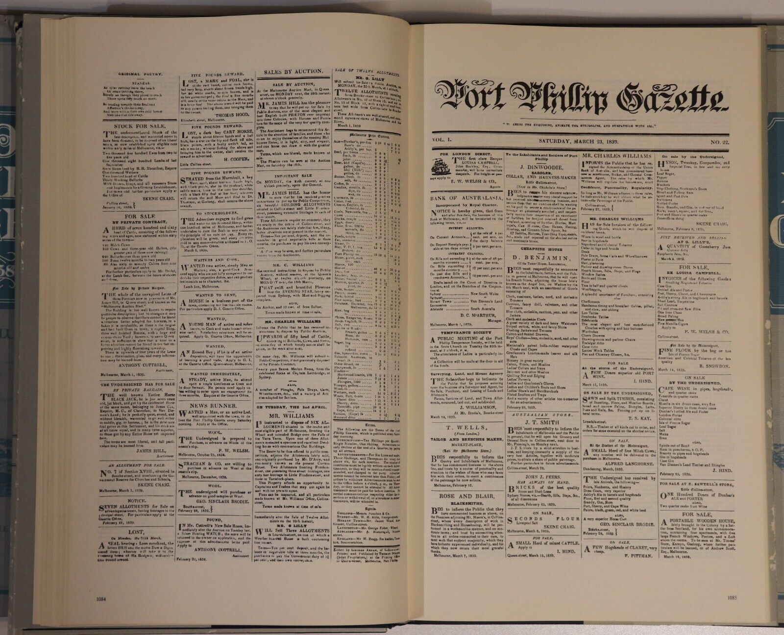 1979 5vol Port Phillip Gazette 1838 to 1841 Australian Newspaper History Books