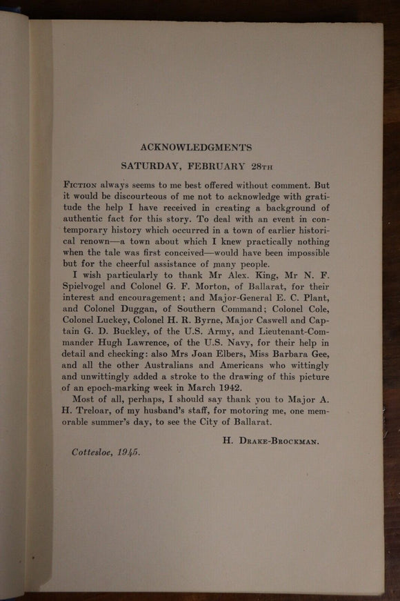 1947 The Fatal Days by H. Drake-Brockman 1st Edition Antique Fiction Book