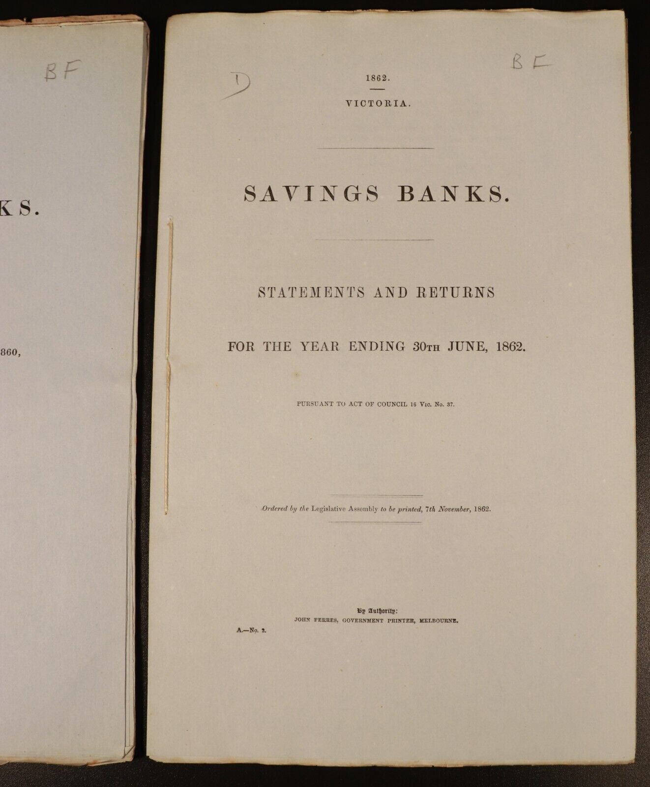 1860 Savings Banks Colony Of Victoria Government Report History Book Stocks