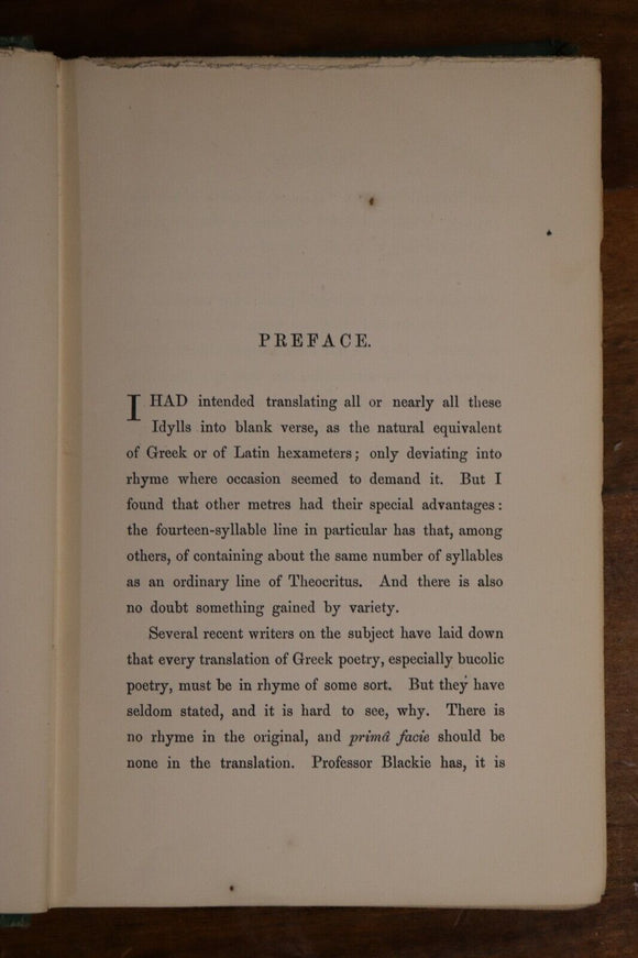 1869 Theocritus by C.S. Calverley Antique Greek Poetry & Philosophy Book