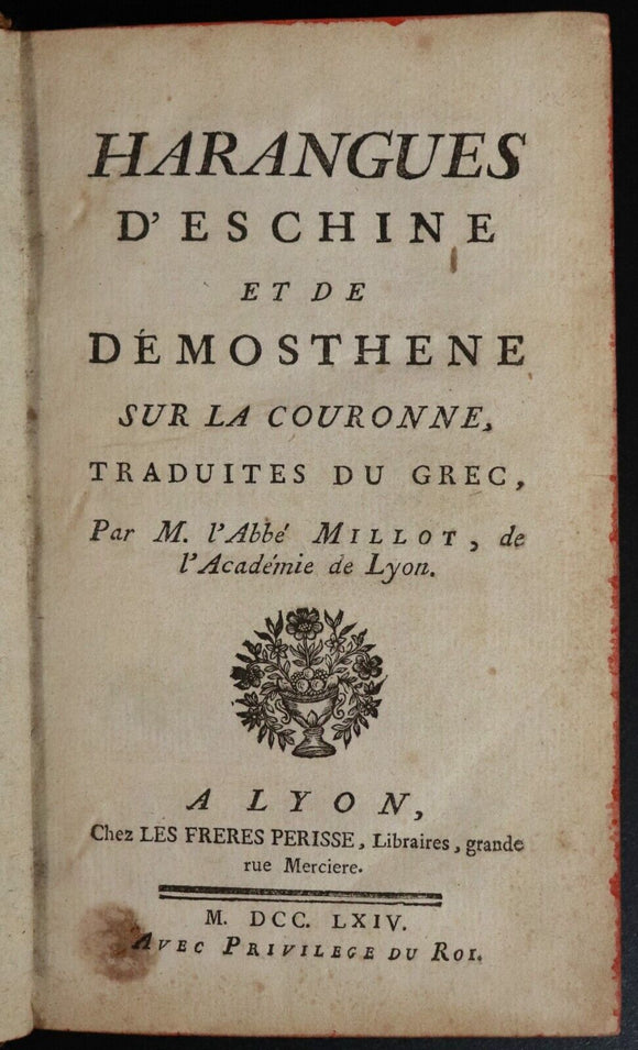 1764 Harangues D Eschine Et De Demosthene by M. Millot French Antiquarian Book