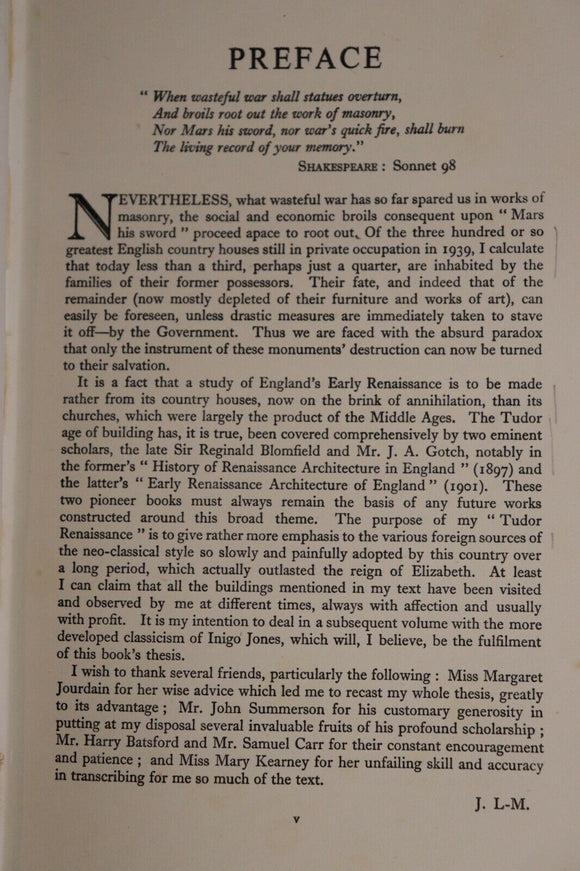 1951 Tudor Renaissance by James Lees Milne Antique History Book 1st Edition