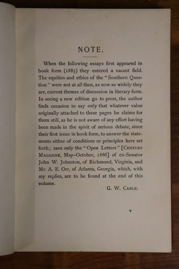 1895 The Silent South by GW Cable Antique American Equity & Convict History Book