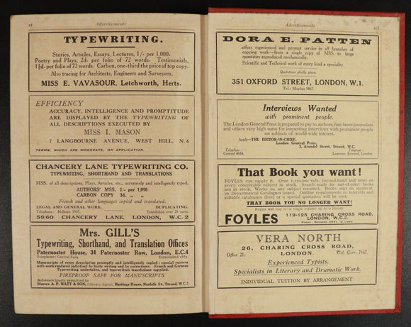 1927 The Writers & Artists Year Book Antique Publishers & Artists Reference Book