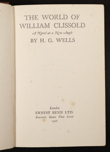 1926 The World Of William Clissold by H.G. Wells Antique Fiction Book Vol 1 - 0